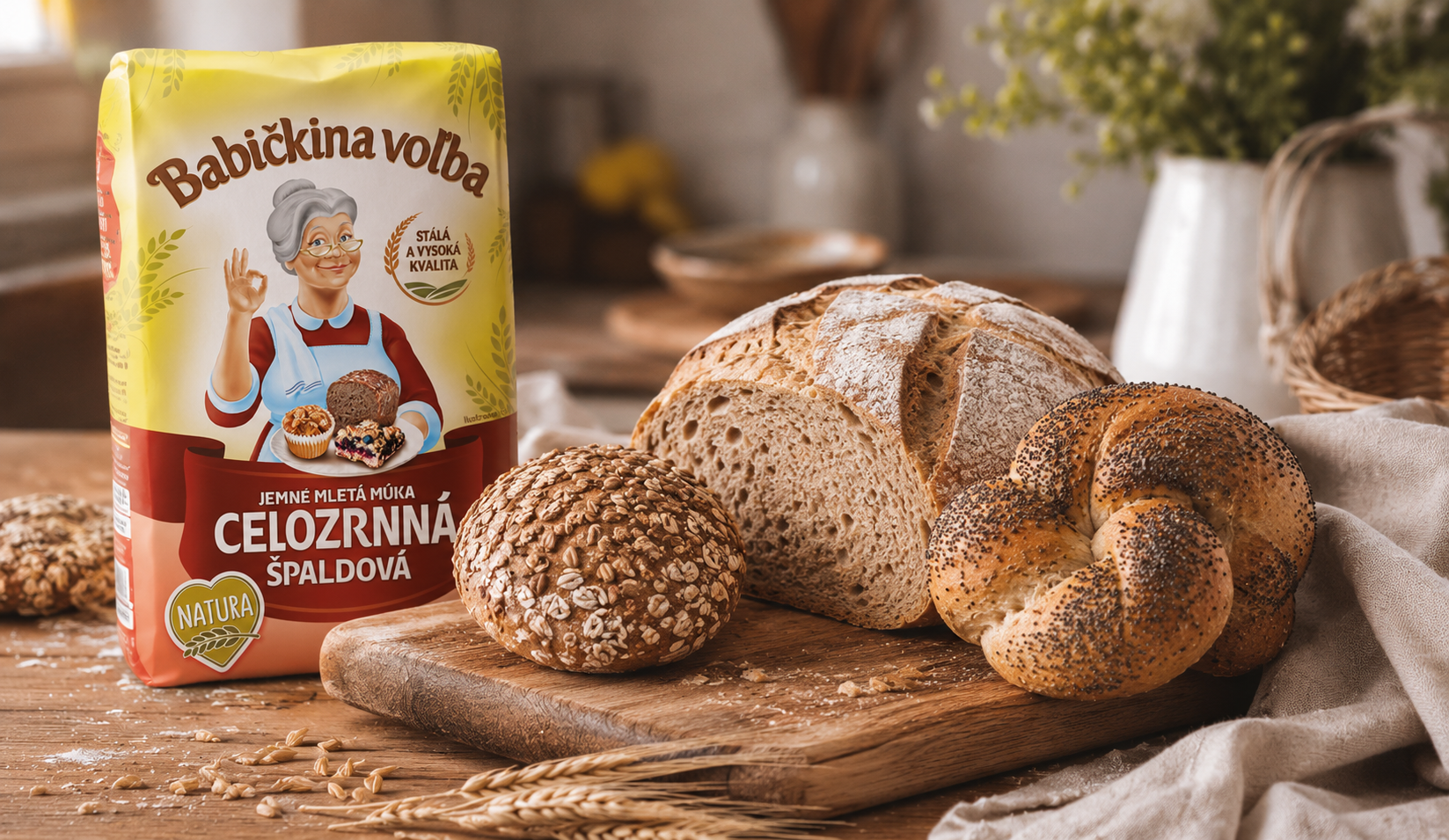 Pečivo zo špaldovej celozrnnej múky Babičkina voľba